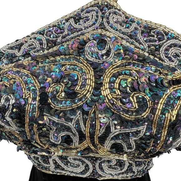 Vintage‎ Sterling Stone Ferris Black Beaded Sequined Velvet Maxi Dress Sz 6 - Picture 5 of 8